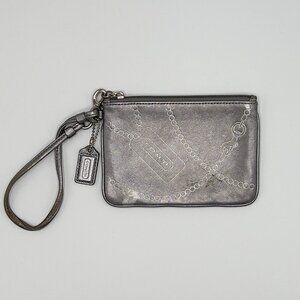 Coach Jewel Leather Wristlet Silver on Silver Ball Chain Print w/Hangtag